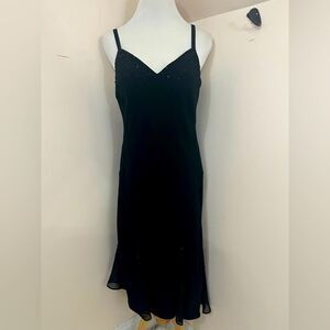 Evan Picone Vintage Y2K Black Slip Dress Beaded 10